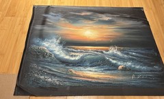 A. Kania Signed Realism Seascape Sunset Ocean Waves Painting on Canvas 20 x 24