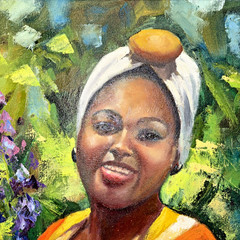 Original Oil Painting 22.5″x17.5″, „Linda Morena“ Afro/Latin, Artist Signed
