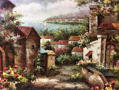 Original Sign Oil Painting On Canvas Wall Art Wood Carved Gold Frame 32”.5×28.5”