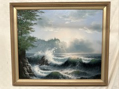 Sue Parkhill Ocean Landscape Original Painting Framed Signed 20 x 24 Inch