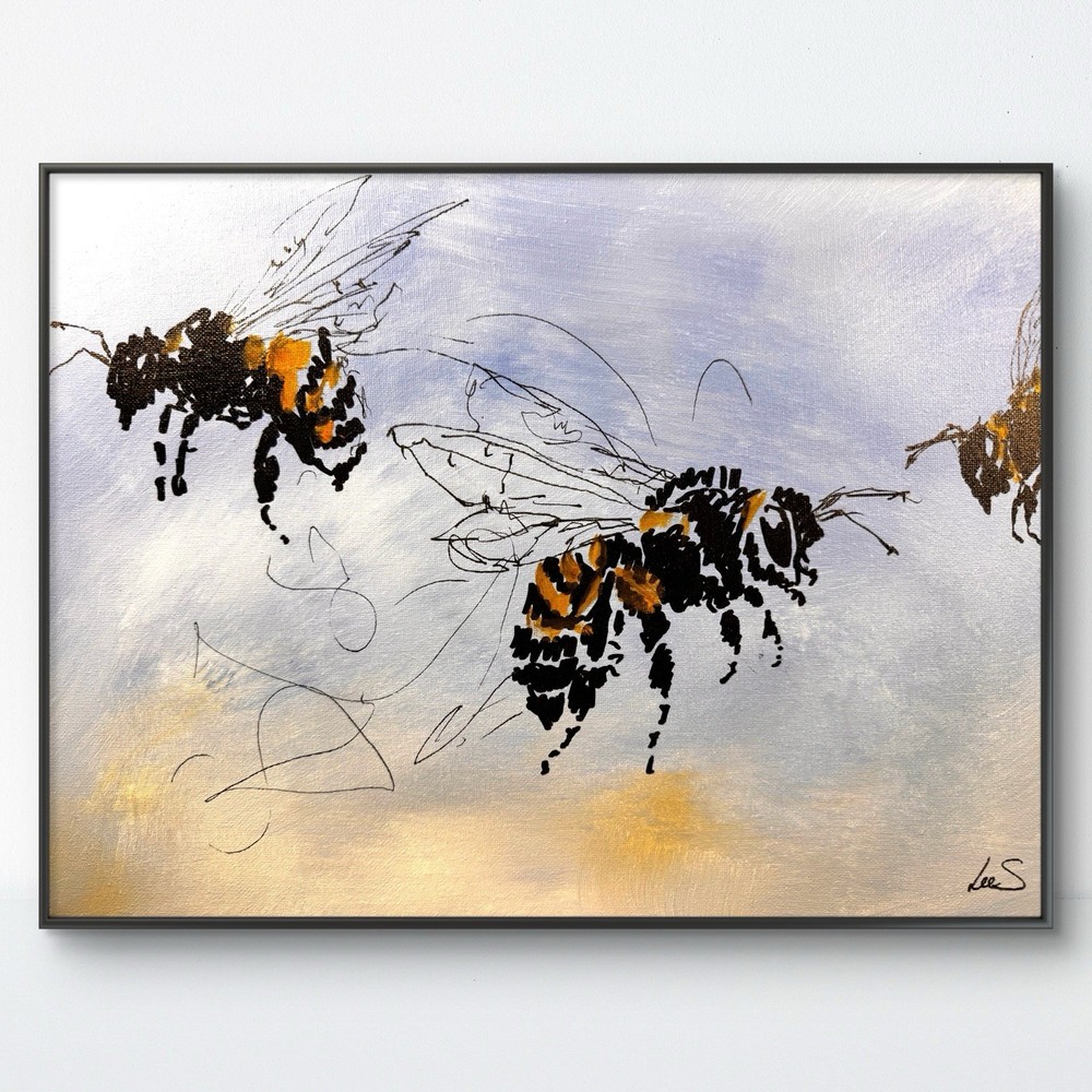 Original Abstract Expressionism 12×16 Bees Handmade Signed Unique Fine Art 324