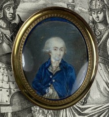 Antique c1750-80 French Portrait Miniature of Gentleman, Powdered Wig, Louis XVI