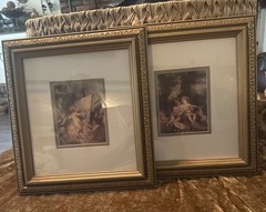Vintage Set of 2 Cherubs Angels Picture Painting Golden Frame 11.5x 12.5”(8)