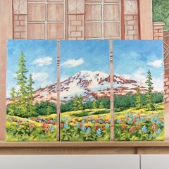 Mount Rainier triptych 3 piece wall art Oil Painting Original Canvas Landscape
