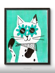 Original Turquoise Cat Painting By Alannah Dyer- Acrylic 8×10 in. Animal Pets