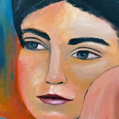Vintage Modigliani Style Portrait Oil Painting Canvas Board 16×20 Modernist Art