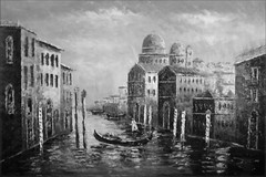 Framed Quality Hand Painted Oil Painting Venice Waterway Black/White 24x36in