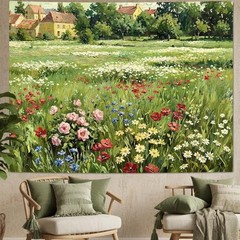 Lifeel Vintage Countryside Meadow Tapestry Landscape Field 48″L x 36″W Green