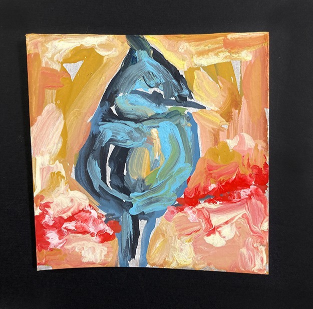 Blue Jay Bird Painting Original 4×4 Miniature Animal Art Acrylic