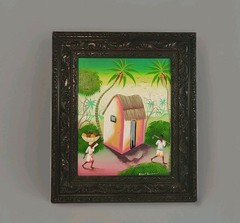 VTG Original Haitian Painting on Hard Panel Signed by Albert Toussaint Framed