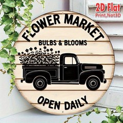 Wood Grain Flower Truck Round Sign – Market/Restaurant Decor