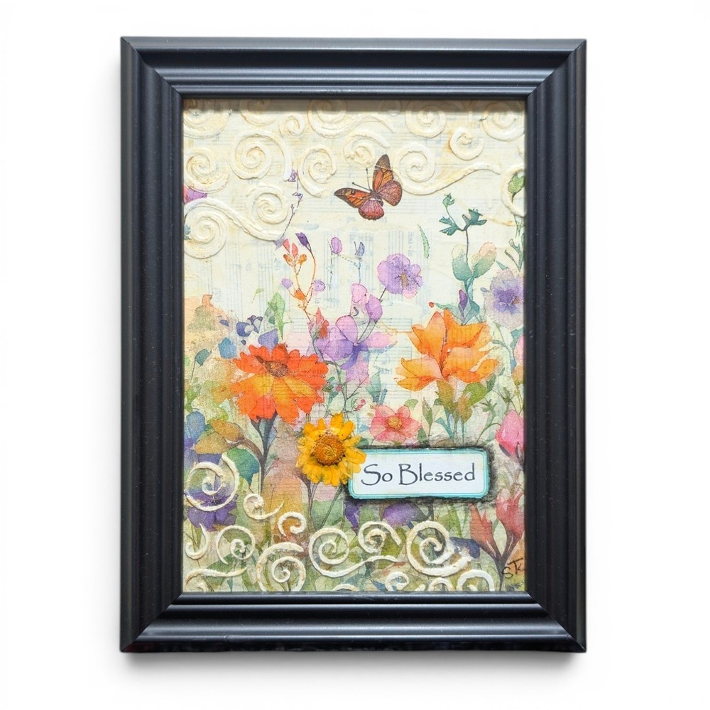 Original Handmade Floral Butterfly 5×7 Canvas Signed Contemporary Mixed Media