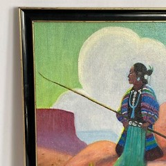 c1965 Ed Lent Navajo Shepherd Shepherdess Original Oil Paintings Pair Vintage