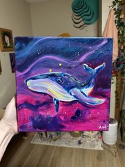 Original Acrylic Painting, Space Humpback Whale – Ocean Canvas Art 10×10 inch