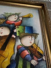 „Musicians“ Oil Painting Signed By Joyce Roybal Framed