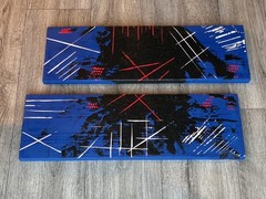 abstract painting, abstract art, red, blue, black, white, scrap wood, acrylic