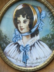 Vintage Hand-Painted Portrait Miniature in Ornate Oval Frame (5.5” x 6”)