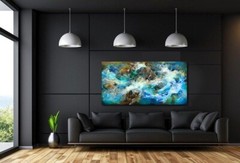 aqua blue green teal movement earth tones art abstract painting water original