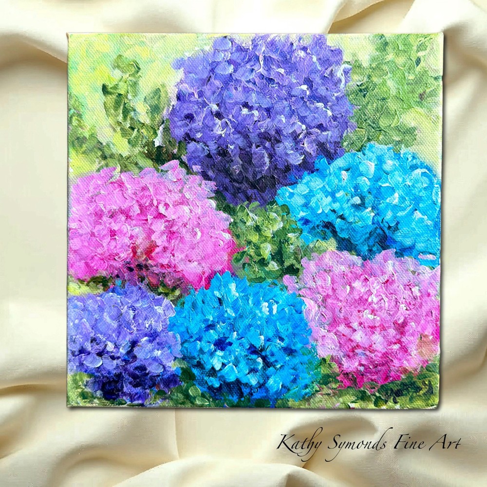 Original Small Floral Painting 8×8 Hydrangea Flowers Acrylics On Canvas