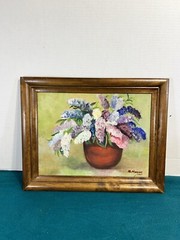 Vintage MID CENTURY MOD OIL Painting STILL LIFE FLOWERS IN VASE 15.5”x19.5”