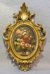 Miniature Original Oil Painting Art Still Life Oval Goldwashed Wooden Frame