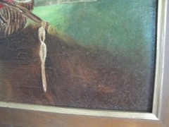Vintage 1930’s-40’s Primitive Bowl Of Cherries Landscape Painting On Canvas !