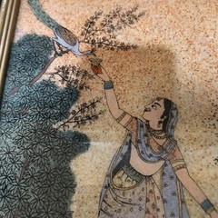 Four Vintage Unique Gemstone India Paintings Crushed Natural Gem Stones