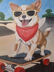 AT Original Chihuahua On A Skateboard 8×11 canvas paper