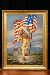 Patriotic Americana Large Framed Antique Oil Painting World War I Soldier Flag