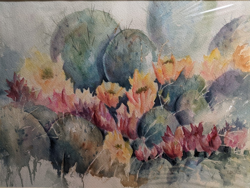 BLOOMING CACTI CACTUS SOUTHWEST WATERCOLOR PAINTING Matted Signed (Moving Sale)