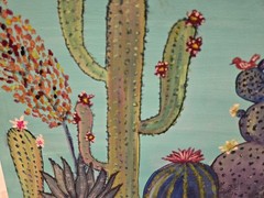 Hand-Painted Cactus Scene on Canvas Multicolor Unframed.