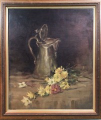 Tankard & Flowers Circa 1950s Unsigned Framed Oil Painting