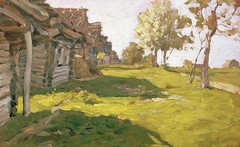 Impressionism Oil painting village landscape & house by Russian Shishkin Levitan