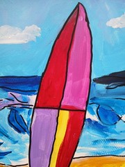 Abstract/Impressionism 11×14 Surf’s Up Surfboard Handmade Colorful Art Painting