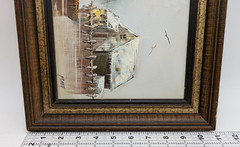 Original Oil Painting Signed Fleet Framed Harbor Scene Fishing Junk Sailing Boat
