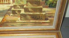 2 OIL ON BOARD PAINTINGS JAPANESE TEMPLE/SHRINE SIGNED M RADIK 1935
