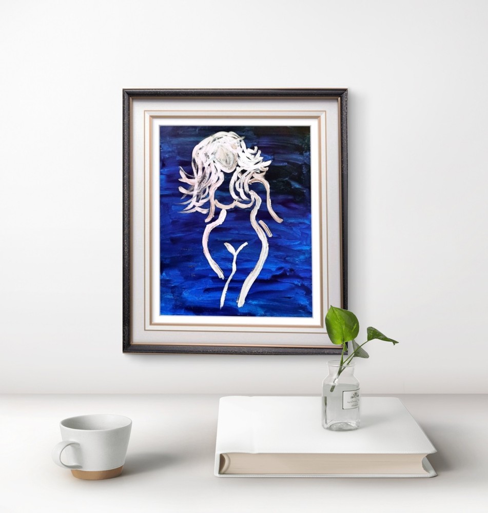 Simplified Female Form Contemporary Pop Art Acrylic Painting Signed