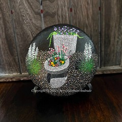 Original Dot Painted Stone Flower Garden Toilet by Cheryl Andrade