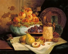 Oil painting eugene henri cauchois – still life with fruit pear peach on canvas