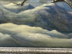 RARE Marjett Schille Original Acrylic Painting Fantasy Arab Sultan Flying Carpet