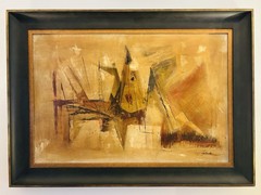 Gino Hollander Original Oil Painting, Large Mid-Century Modern Abstract Signed