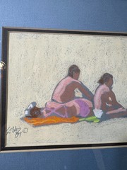 Gibbs 1984 „Two Figures On Beach“ Pastel Painting – Signed And Framed