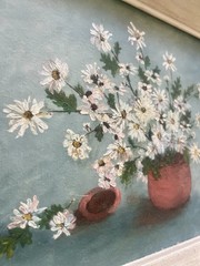 Vintage Oil Painting Daisies Terracotta Pot Signed Ruth Boone Framed Art