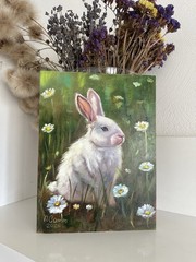 original oil painting Easter Bunny 18х24см Still Life Wall Art Rabbit Gift