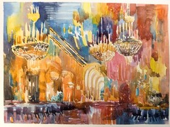 Original Watercolor Painting 12″x9″ The Glow of Ballroom Chandeliers