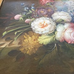 15.5″x13.5″ Ornate Gold Framed Floral Still Life Painting Roses Bouquet SIGNED