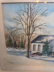 M Lutman Signed Winter Church Snow Watercolor Painting Framed VG 1980 19×15