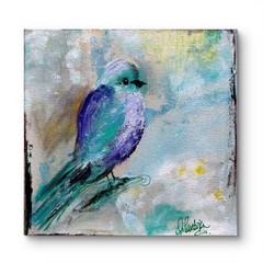 DIPANT Blue Bird Original Art 8×8 Canvas Abstract Expressionism Interior Decor