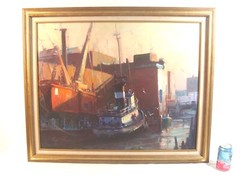 Original Bob Blue Boston Harbor Seascape O/C Painting