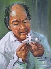 Original Oil Painting Man Portrait Eskimo Artist Carving Seal Statue Art Signed